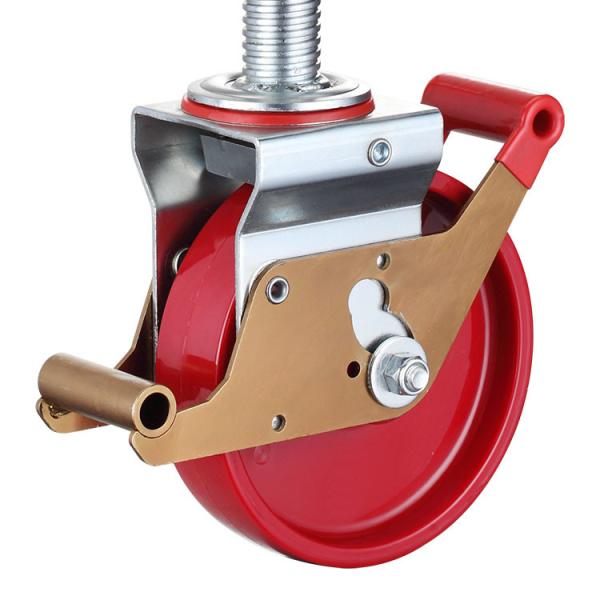 Red Nylon Scaffolding Wheels 8 Inch Solid Steel Long Threaded Stem 2200LBS