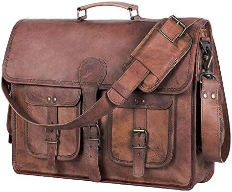 18 INCH LEATHER BRIEFCASE LAPTOP MESSENGER BAG BEST COMPUTER SATCHEL HANDMADE