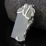 925 Sterling Silver Sculptured Flower Bird Natural Jade Pendant Necklace