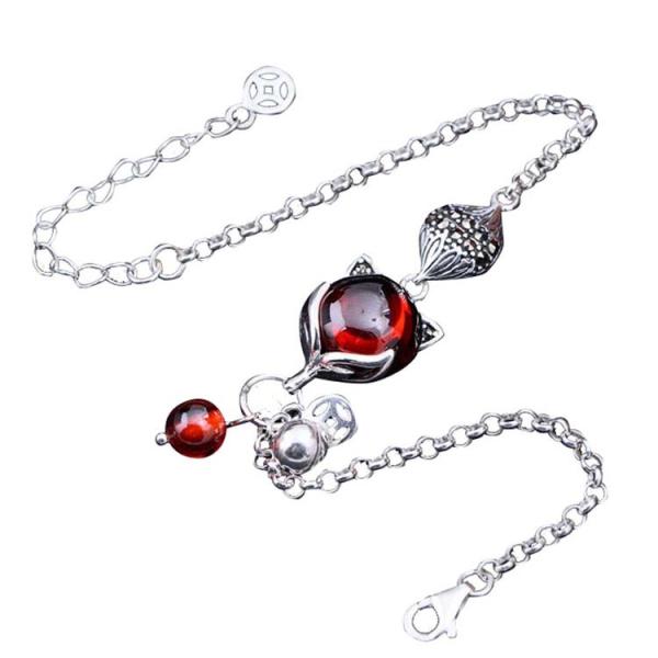Buy cheap 925 Silver Synthetic Garnet Fox Charm Silver Bead Link Bracelets (B2018041108) from wholesalers