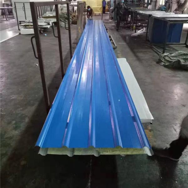 Buy cheap 840-30-0.426mm blue steel up and sliver paper down glass wool sandwich panel from wholesalers