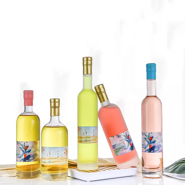 375ml 500ml Round Glass Wine Juice Whisky Bottle with Transparent Collar Material