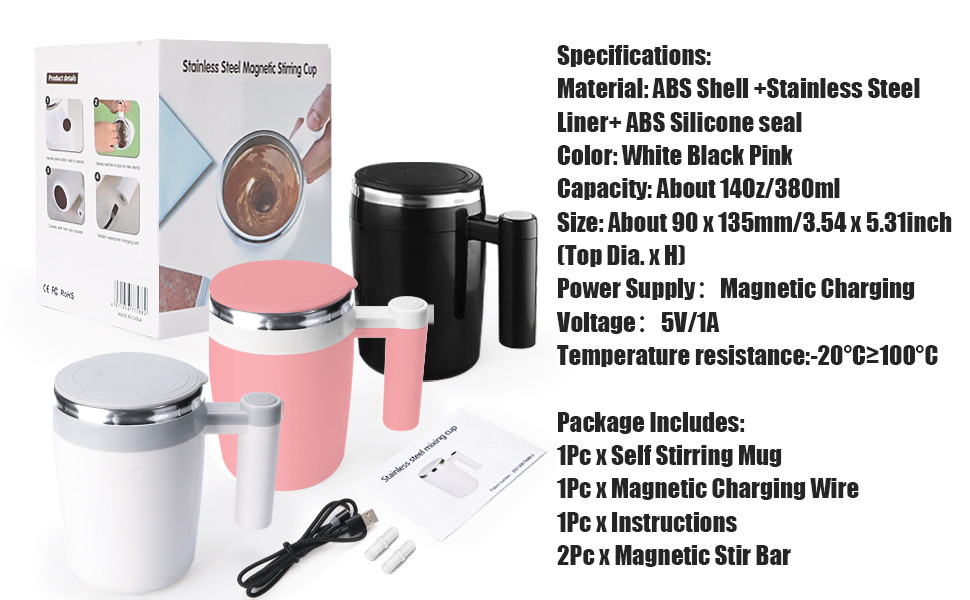 Rechargeable Automatic Magnetic Self Stirring Coffee Mug 12 Ounces