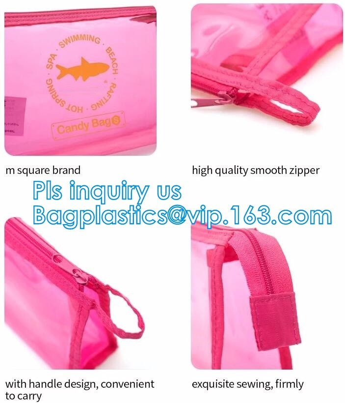 grip slider bags, Stand Up Cosmetic Pouch with Slider Zipper Closure, PVC HEAT SEALED BAG WITH SLIDER ZIPPER