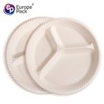 Eco friendly 9 inch biodegradable corn starch 3 compartments picnic plate