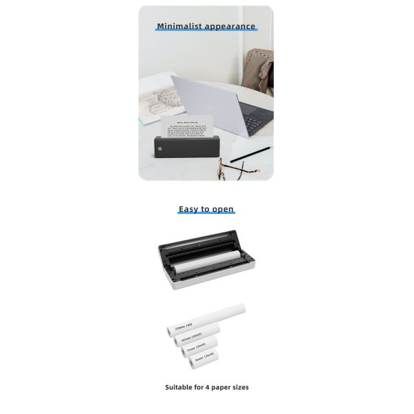 Portable Mini A4 Thermal Printer No Ink Printing for Phone PC Tattoo Transfer Stencil Maker with Thermal Rolls Folded Paper