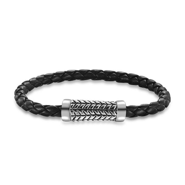 Buy cheap Men Cool Stainless Steel Bracelet Punk Black Brown Braid Leather Bracelets from wholesalers