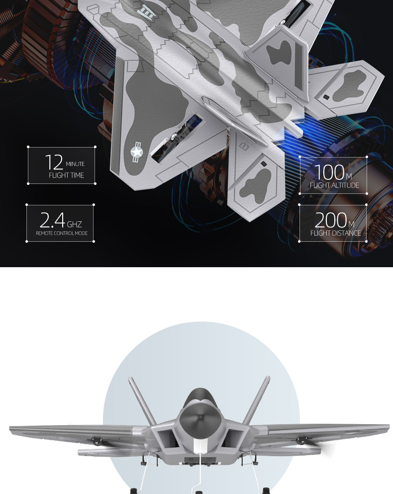 4K UHD Video Capture F22 Fixed Wing RC Airplane Easy To Fly Durable Soft EPP Foam Glider Plane for Outdoor Adventures