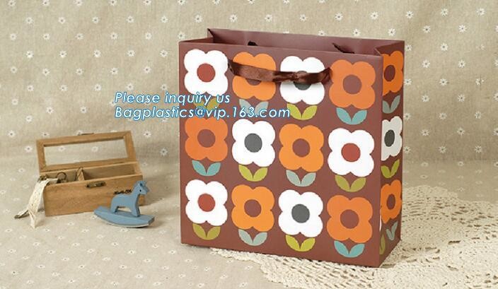 tea brown paper bag with logo print eco friendly With Ribbon Handles wine packaging offset bags,Decorative Paper Bags wi