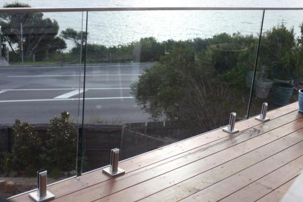 Buy cheap Round Steel Frameless Glass Balcony Railing Outdoor With Solid Wood Handrail from wholesalers