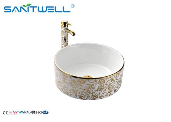 Buy cheap Ceramic Art Sanitary Ware Basin Golen Decal / Hand Wash Basin For Bathroom from wholesalers