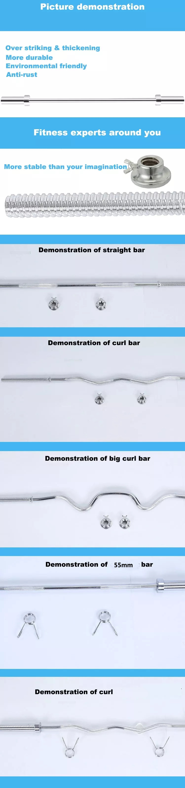 2.2m Gym Cap Barbell Olympic Super Curl Bar Ez Bar Curl 50mm Weight Lifting