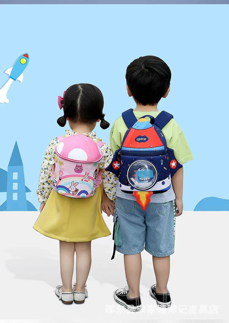 rocket shape SBR children backpack 3D Neoprene education bag soft kindergarten bag light girl backpack