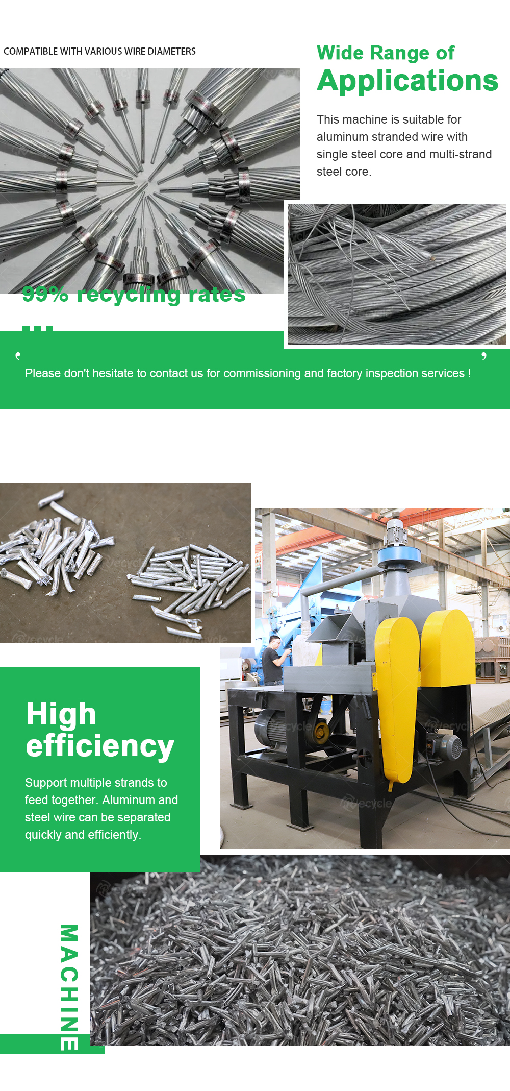 50m/min ACSR Recycling Machine 22.25KW Scrap Wire Cutting Machine