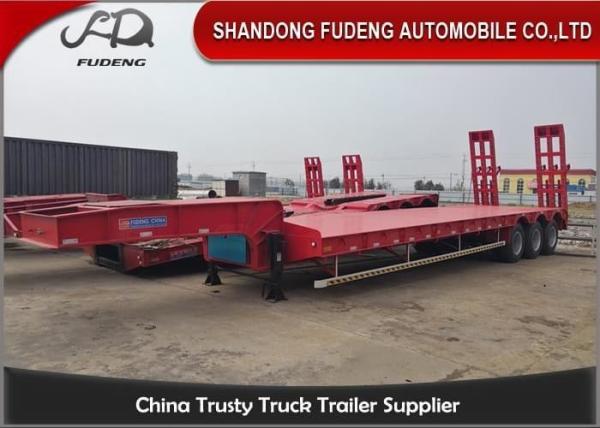 Buy cheap 13 Meters Standard Length Low Bed Container Trailer 40 / 60 Tons Red Color from wholesalers