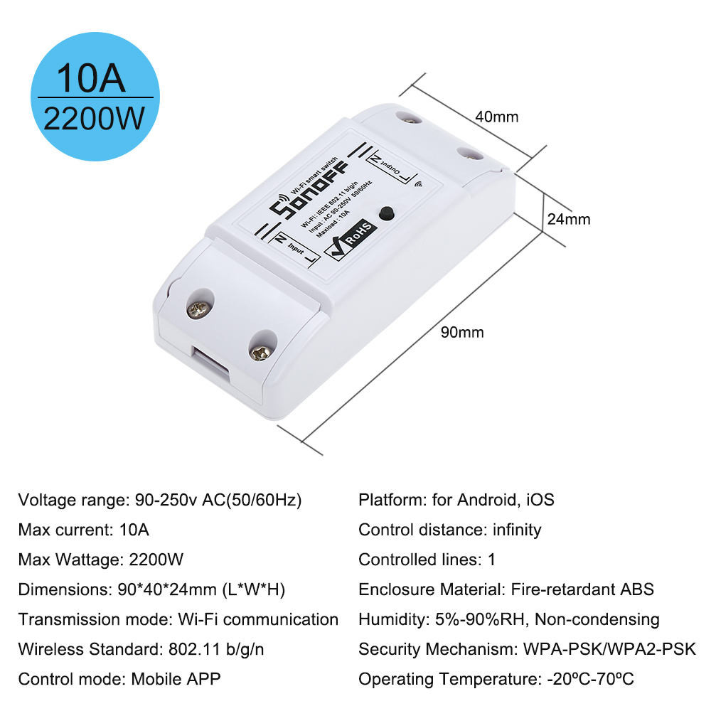 Sonoff Basic 10a/2200w Smart Home Automation Wifi Switch Remote Wireless Timer Light Control