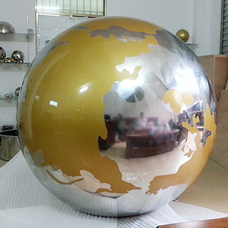 Polished Metal Sphere Sculptures Handmade World Map Globe Stainless Steel Sculpture
