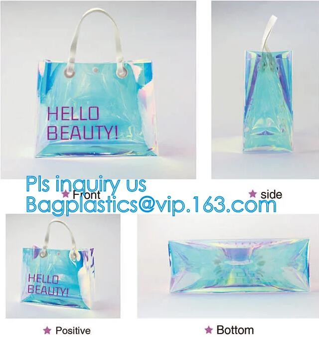 Women Summer Beach Bag Vinyl PVC Transparent Small Tote Handbags Shopping Shoulder Bags, handle, carry, die cut, packagi