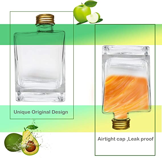 2 Packs Square Glass Bottles for Juice Beer Champagne Smoothies Soda Liquor Beverage