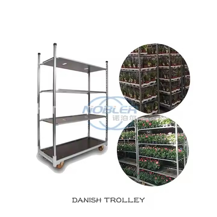 High Load Bearing Greenhouse Danish Flower Trolley Powder Coated