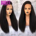 Yaki Straight Brazilian Virgin Human Hair , Pre Plucked 360 Full Lace Wig