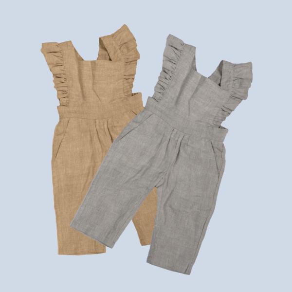 Buy cheap Little Girls Linen Fabric Dungarees Overalls Flutter Sleeve Jumpsuit Casual Wear from wholesalers