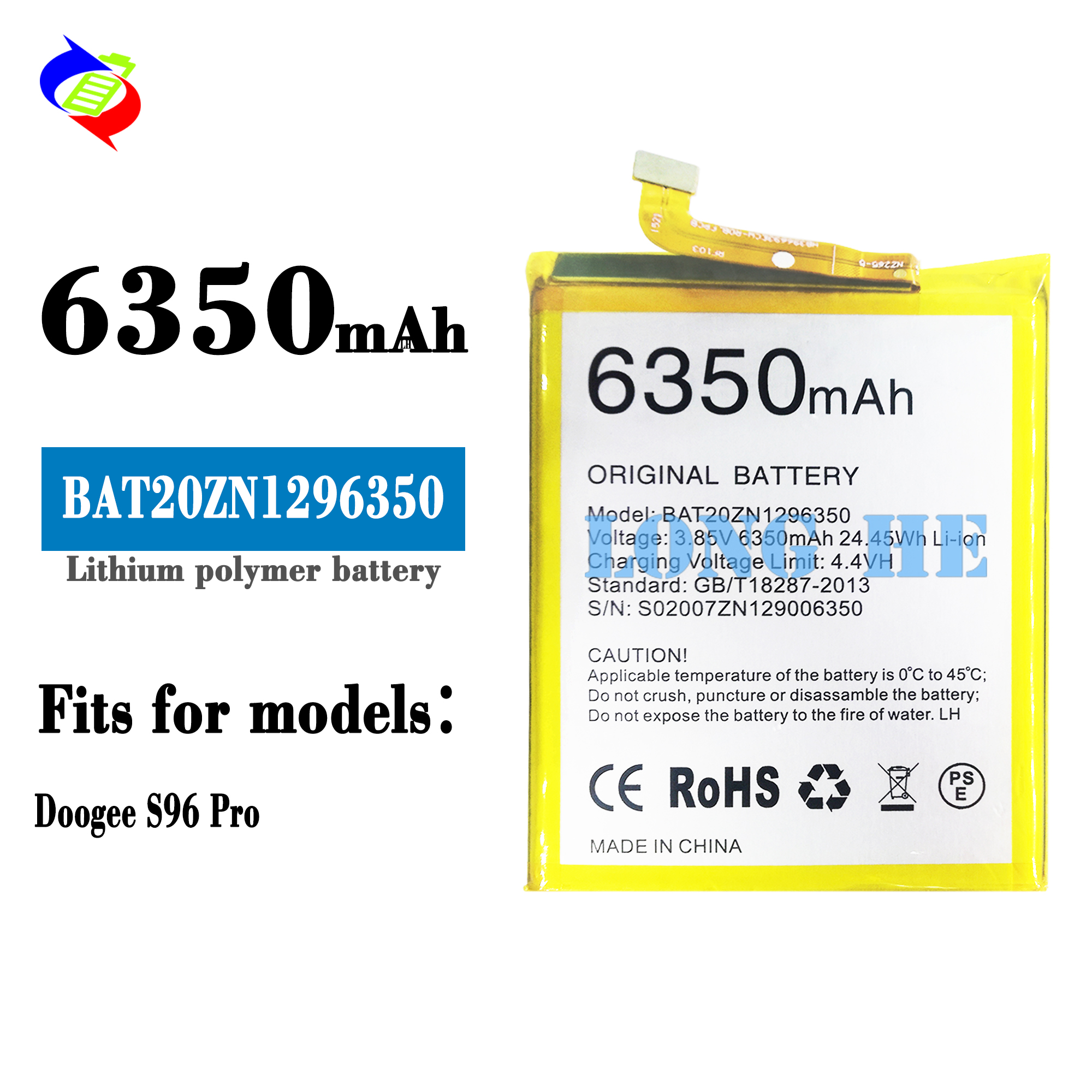 High Capacity 6350mAh Lithium Polymer Battery for DOOGEE S96 S96 Pro Mobile Phone