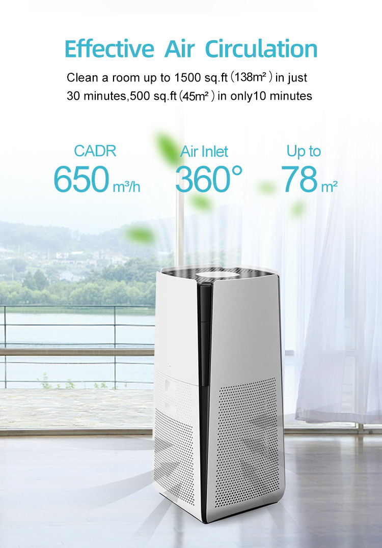 Indoor Hepa Filter Air Purifier 1-12h Timer Wi-Fi For Large Living Areas