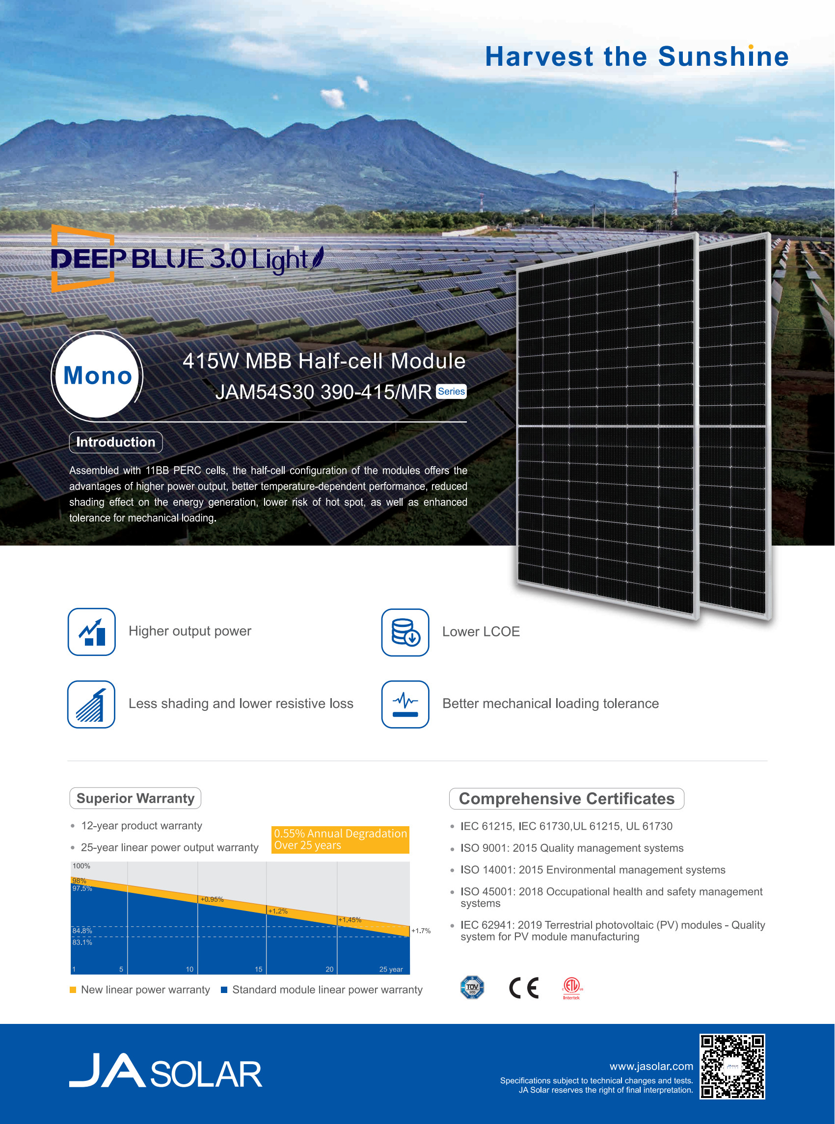 A Grade 182mm Shingled Ja Solar Panel 108 Cells MBB Modules 390W 395W 400W 405W 410W 415W