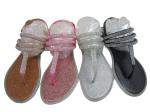 Rhinestone Thong With 3 Strips Sandal Flat Women Outdoor PVC Crystal Sandals