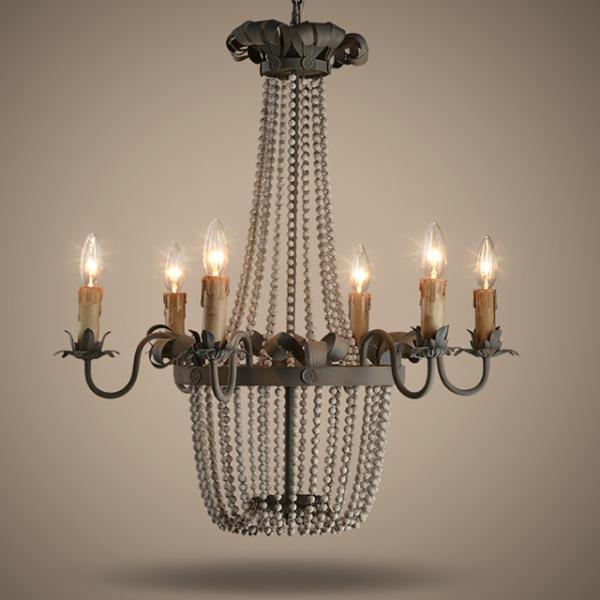 Wood Bead Chandelier Light Fixtures 6 Lights For Living room Bedroom Lighting
