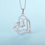 YASVITTI OEM Women's Gift Heart to Heart Necklace Cubic Zirconia Rhodium Plated