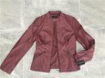 Mandarin Collar Womens PU Leather Jacket , Burgundy Pleather Biker Jacket