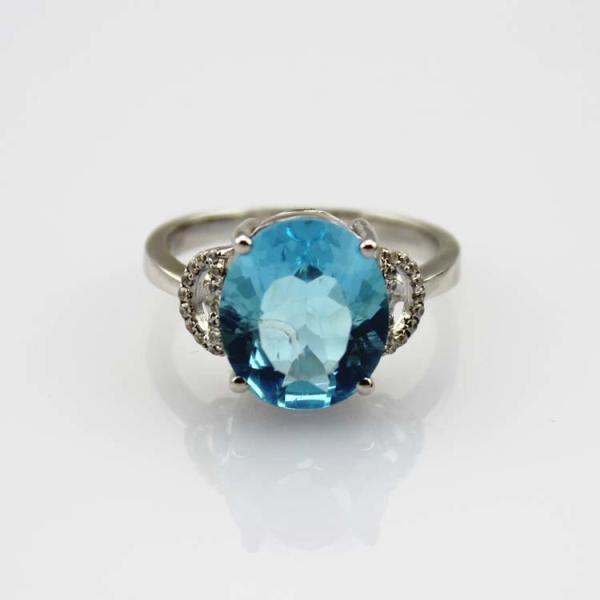 Buy cheap Fashion Jewelry Oval Blue Topaz Cubic Zirconia Sterling Silver Ring (R239) from wholesalers