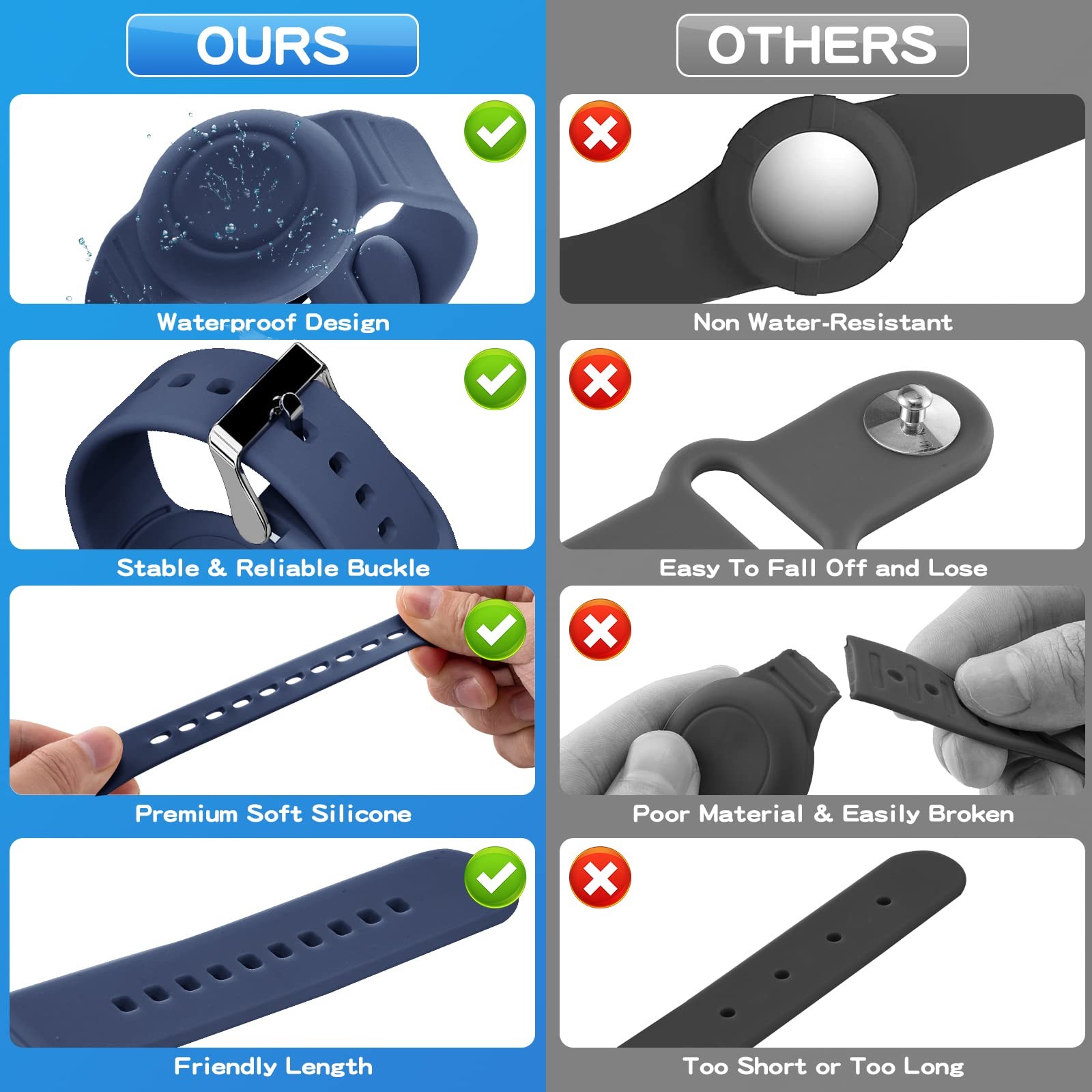 Kids Waterproof Silicone Air Tag Bracelet Wristband Lightweight GPS Tracker Holder For Apple
