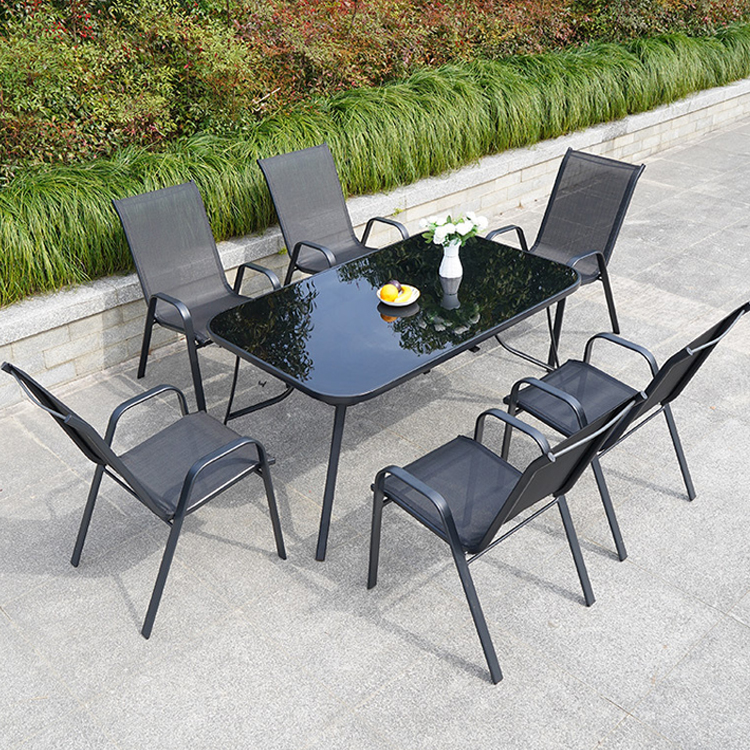 Nordic Metal Glass Top Table and Chair for Outdoor Patio Garden Balcony Cafe Restaurant