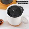Buy cheap Matte black white ceramics travel mugs cork bottom customizable porcelain ceramic coffee mugs with lid and handle from wholesalers