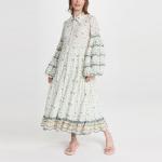 Ladies Viscose Tiered Maxi Floral Print Long Balloon Sleeve Collared Neck Shirt