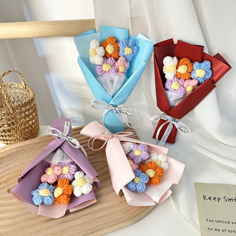 Valentine's Day Delight Mini Bouquet with Woolen Rose Puff Flower in Various Colors