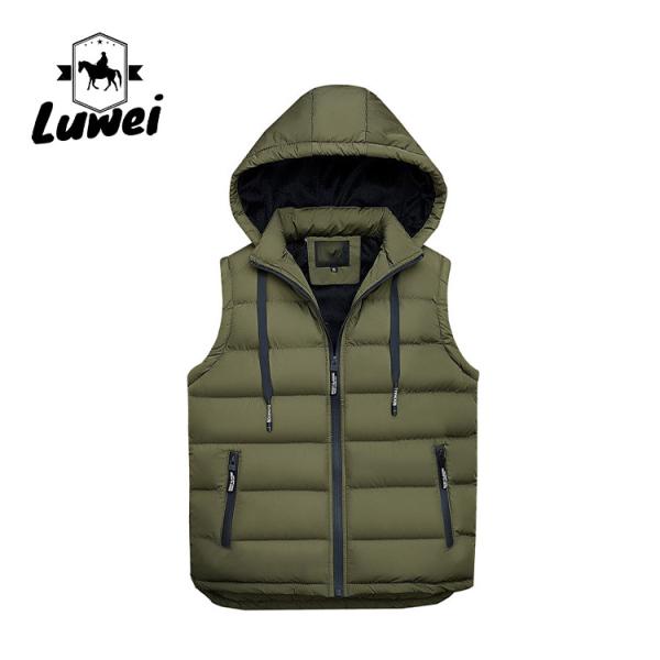 Buy cheap Winter Black Polyester Cotton Thick Hooded Utility Slim Fit Sleeveless Man Cotton Quilted Waistcoat Vest from wholesalers