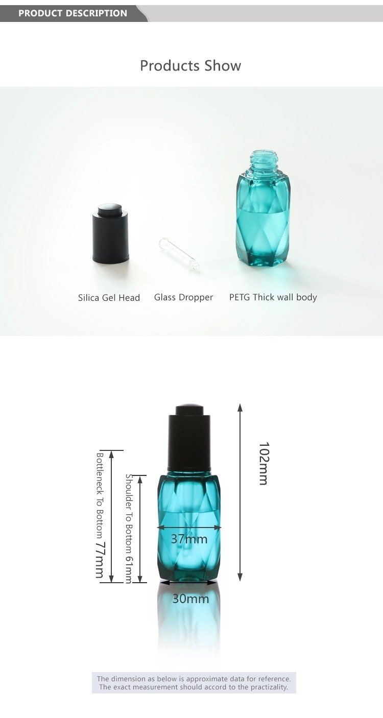 30ml Essential Oil Bottles , Ellipse Peacock Blue Plastic Cosmetic Bottles