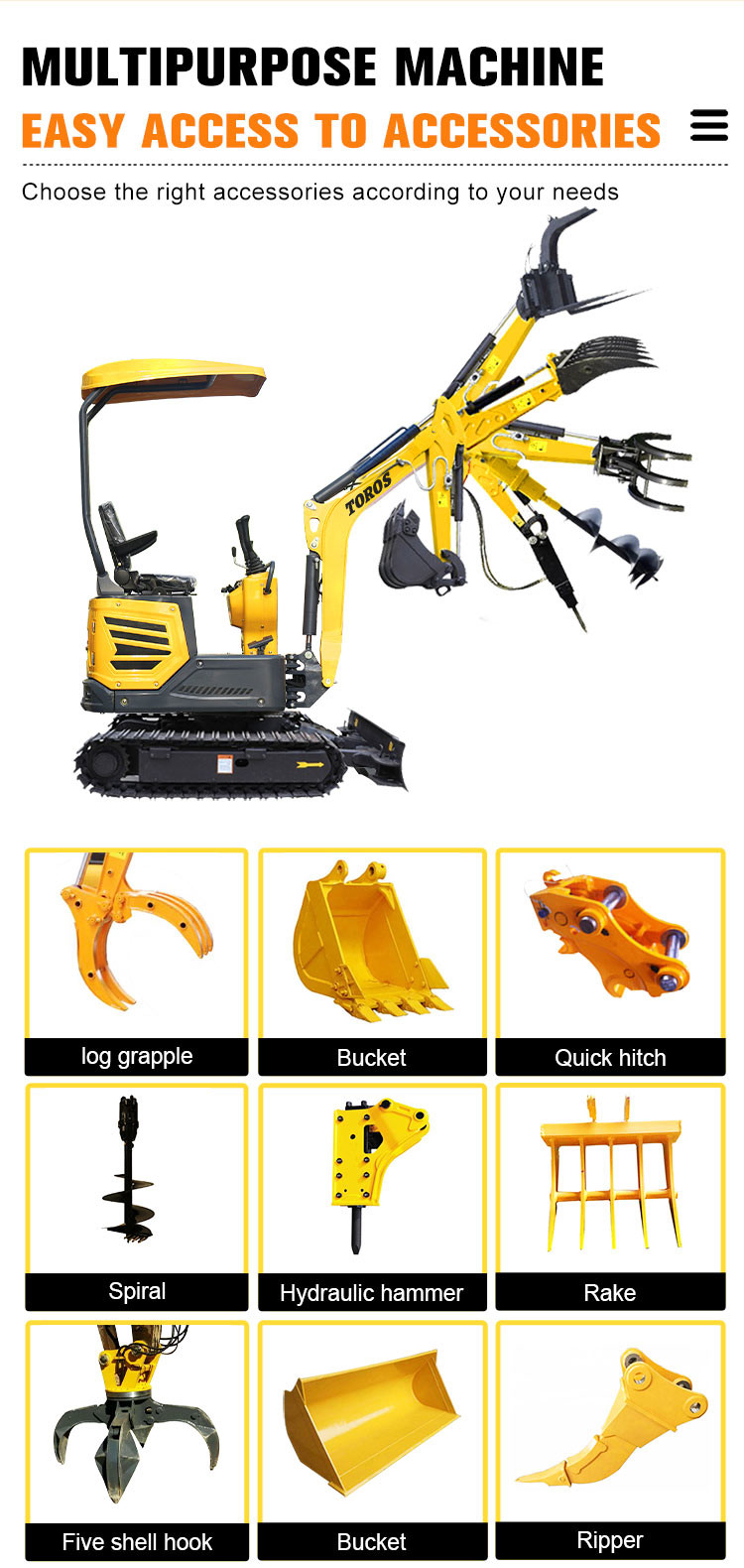 1.2 Ton Diesel Engine Toros Mini Excavator 22MPa Operating Pressure
