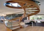 700 - 1800mm Width Curved Wooden Staircase With Tempered Glass Railing