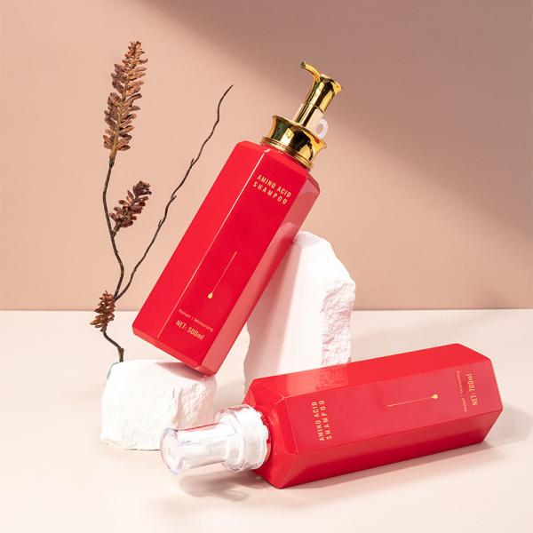 Buy cheap 500ml/700ml Red rectangle smooth with Silver/Golden pump for shampoo lotion bottle from wholesalers