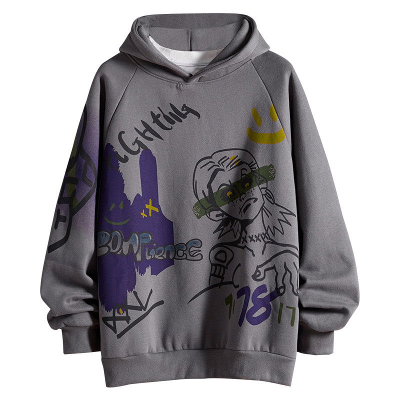 Dark Street Spoof Personalised Graffiti Hoodies Cartoon Baggy Hip Hop Pullover