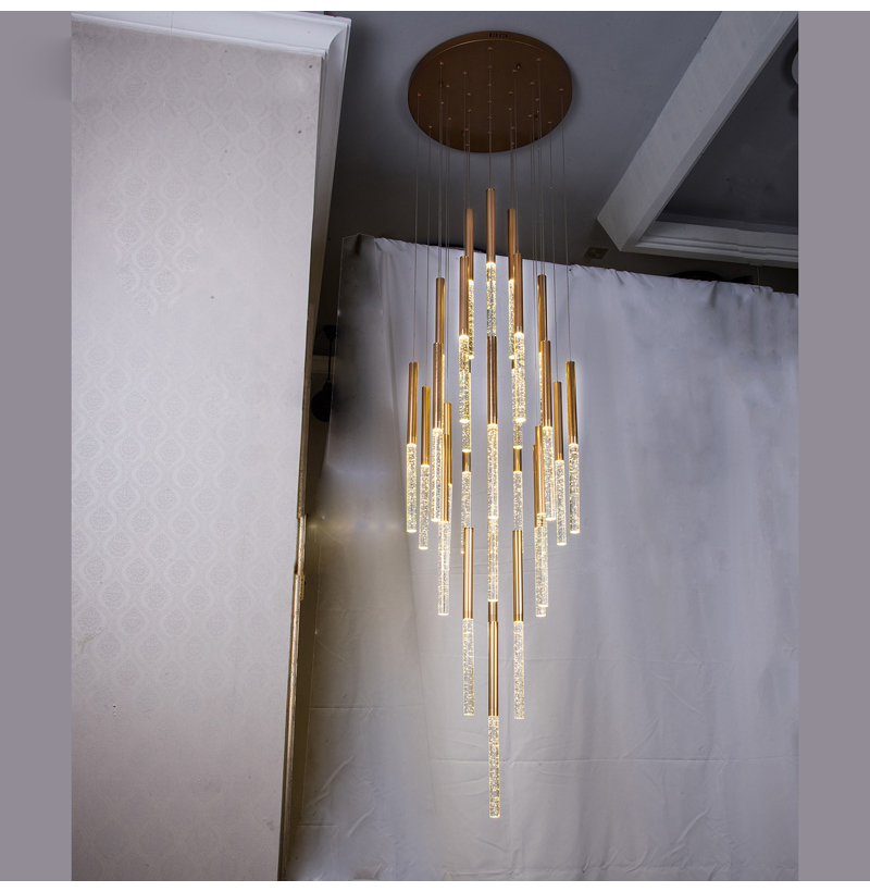 Modern Led Crystal Chandelier For Staircase Lobby Mall Villa Gold loft hanging lamp(WH-NC-84)