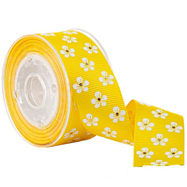 Buy cheap White & Gold Flower Custom Printed Grosgrain Ribbon For Cosmetic Packaging from wholesalers