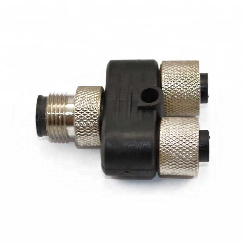 Customized Waterproof Y Type M12 8 Pin 2 Female to 1 Male M12 8 Poles Connector Adapter for Y Shape Splitter Cable