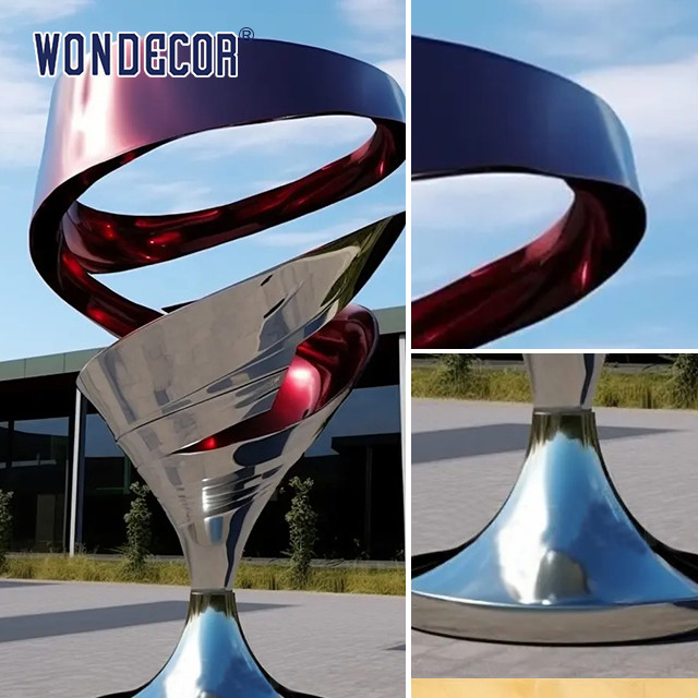 Large Outdoor Square Modern Abstract Geometric Wine Glass Stainless Steel Sculpture
