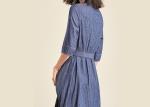 100% Cotton Belted Denim Dress Stripe Denim Button Through Long Skirt Indigo